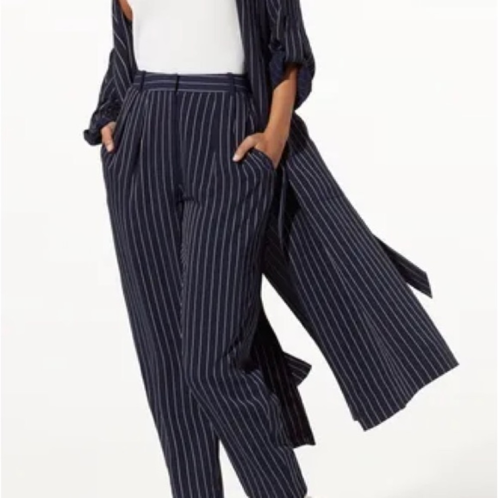 Aritzia Babaton Modesto Blue White Pinstripe 2 pants tailored wide leg trouser